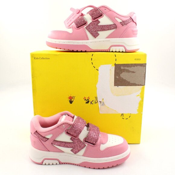 NIDB Off-White Kids Out of Office Strap Sneakers in White/Pink EU Size 27